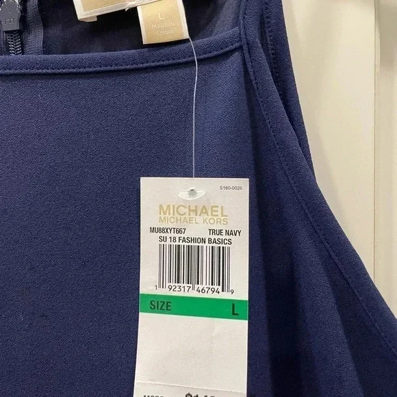 MICHAEL KORS SCALLOP HEM GROMMET DRESS TRUE NAVY SIZE L - Picture 2 of 4